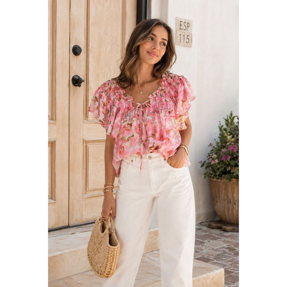 Misa Los Angeles Floral Ruffle Blouse Size Small Elegant Romantic Etheral Classy